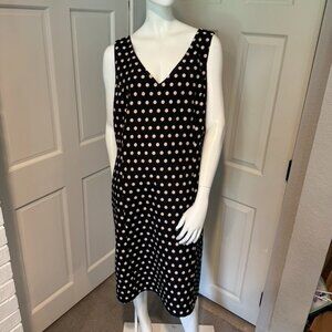 Navy Blue and Ivory Polka Dot Dress from Ann Taylor - Size 18